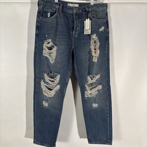 Topshop Moto Hayden Distressed Ripped Jeans Boyfriend Fit Denim Blue 30x30 NWT